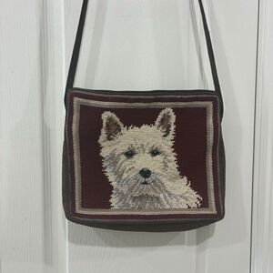 Vtg Needlepoint Point Purse Bag West Highland Terrier Westie 8.5”x10” Handmade